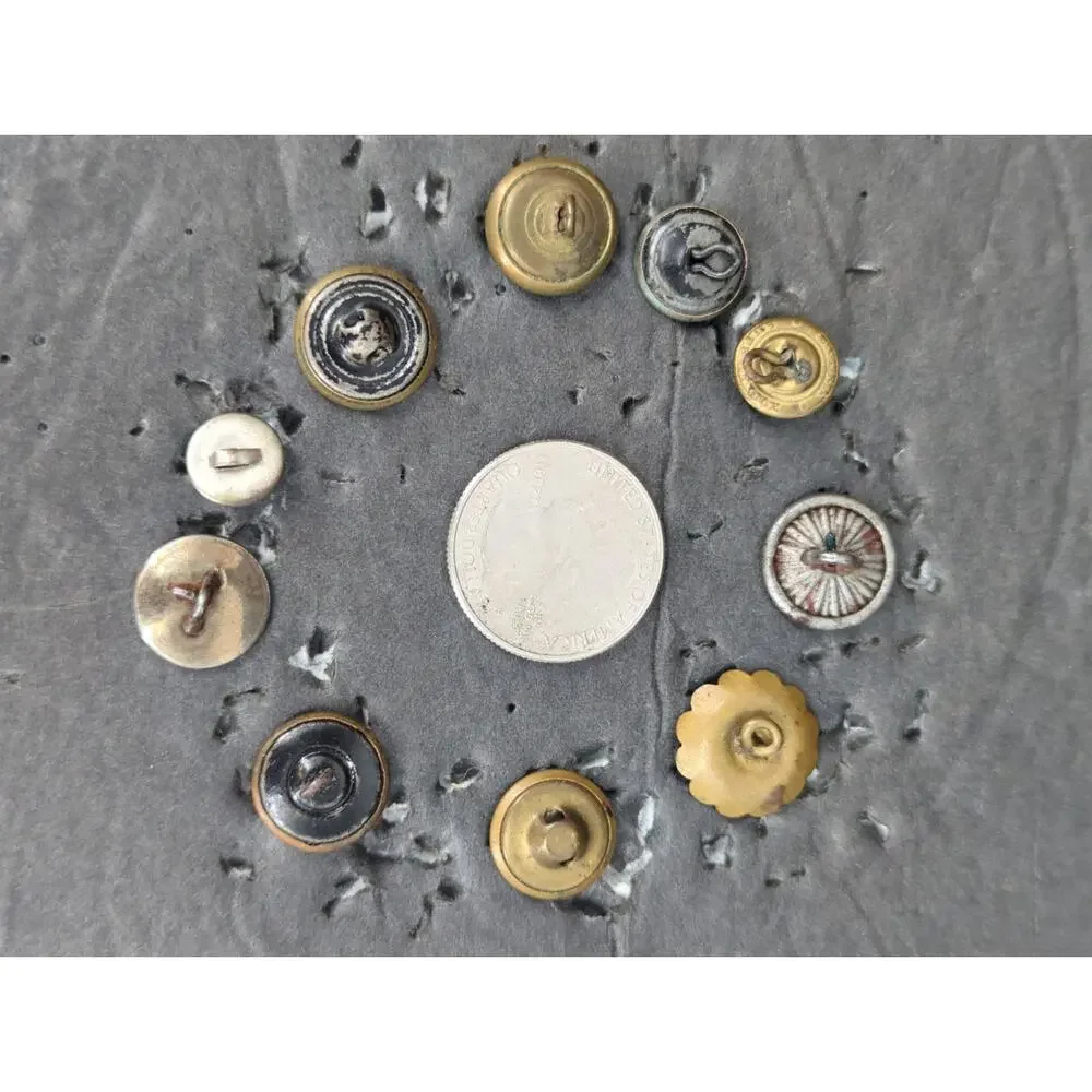 LOT TT of 10 Antique Vintage Victorian Brass Mixed Materials Buttons ESTATE FIND